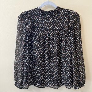 Madewell Georgette Top Shirt Blouse Womens XS Extra Small Black Floral Ruffle